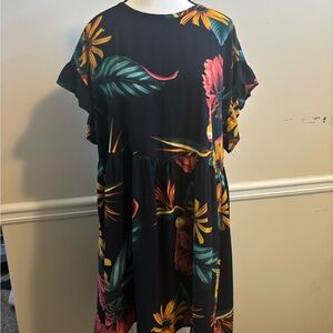 Floral Black Dress with Tropical Print
